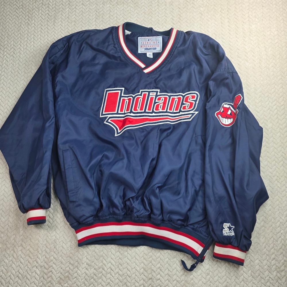 Vintage Starter MLB Cleveland Indians Windbreaker Pullover Navy Blue XL 90s